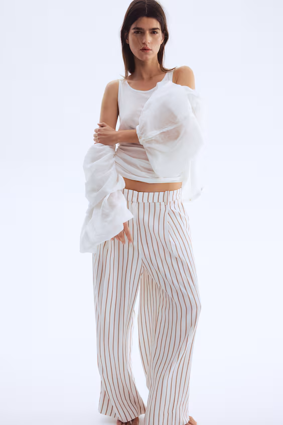 Широкие брюки из смеси льна