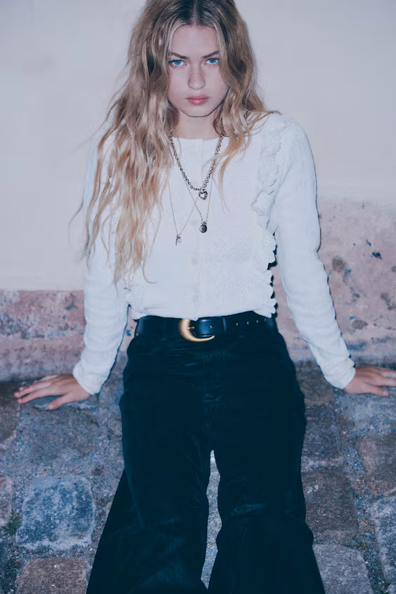 Широкие ультравысокие джинсы с флокированным узором