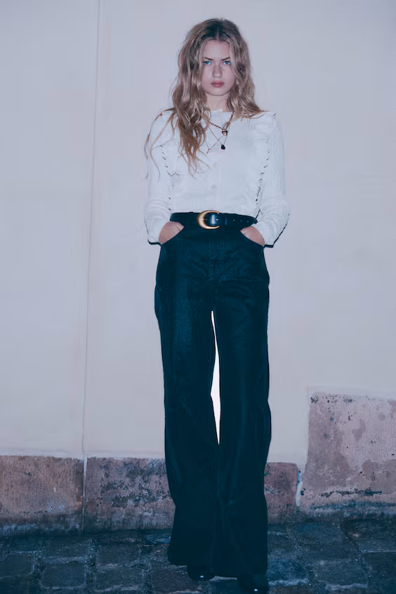 Широкие ультравысокие джинсы с флокированным узором