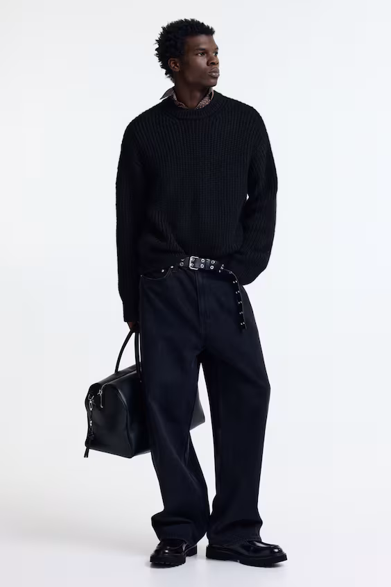 Свитер из рубчиковой вязаной ткани свободного кроя