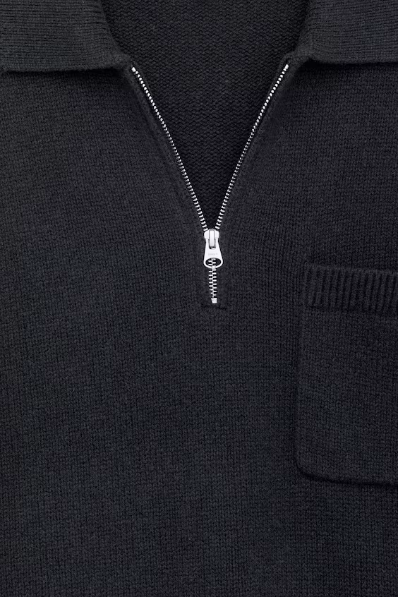 Поло из вязаной шерстяной ткани с молнией