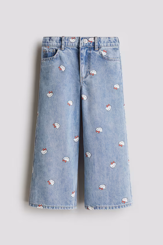 Джинсы широкие с принтом