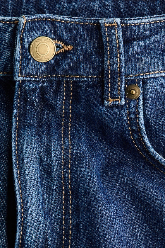 Широкие джинсы высокой посадки в темно-синем дениме