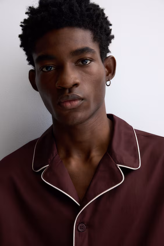 Пижама из рубашки и брюк из хлопка h&m