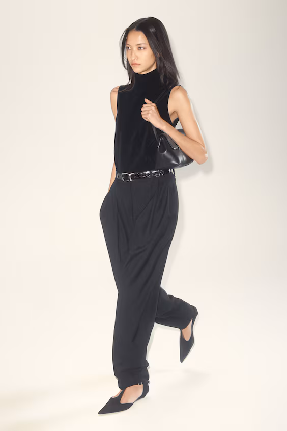 Брюки тюльпан плиссированные из шерстяной смеси