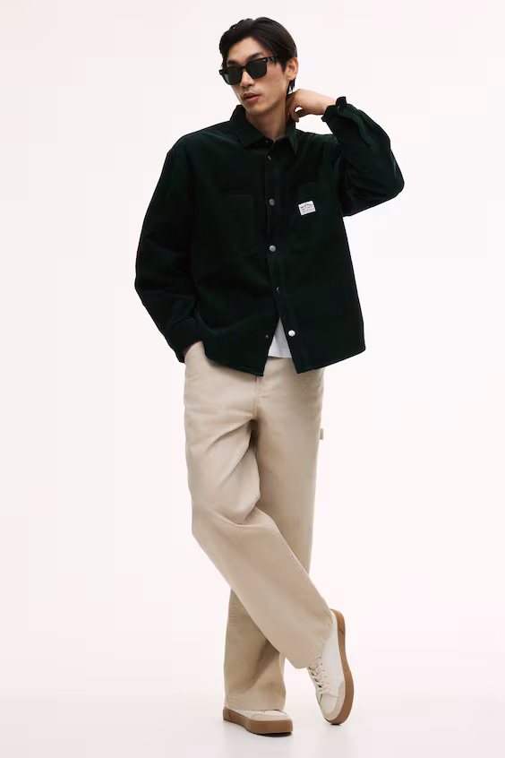 Рубашка оверсайз из хлопковой бархатистой ткани