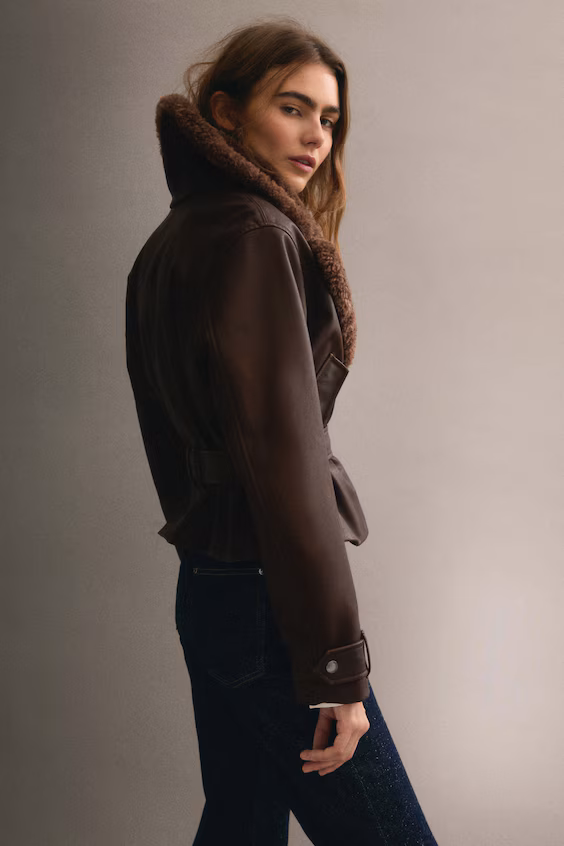 Куртка мотоциклиста с меховым воротником