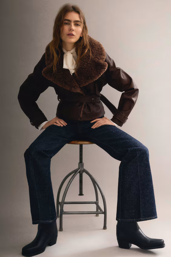 Куртка мотоциклиста с меховым воротником