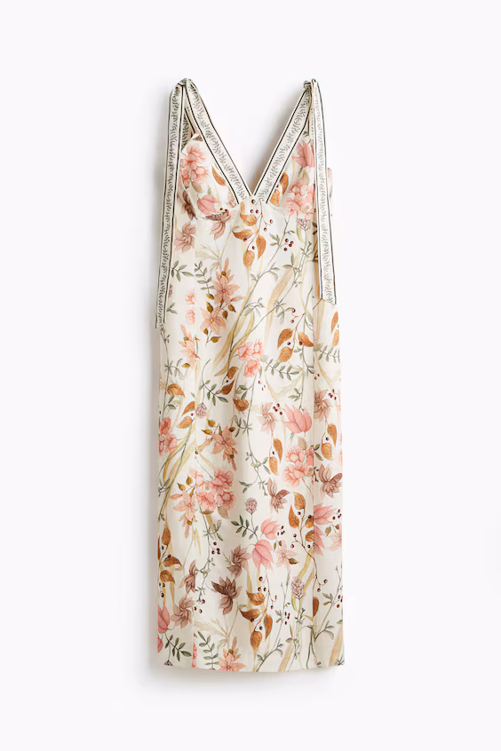 Платье из смеси льна с завязками на плечах