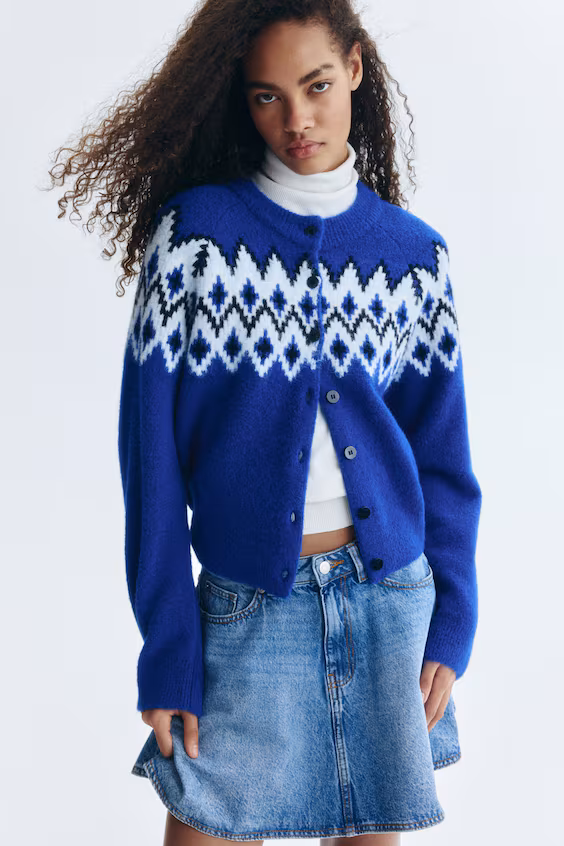 Кардиган в стиле жаккард из вязаного полотна