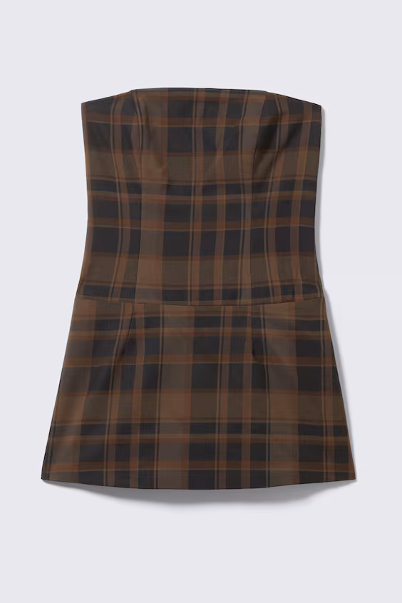 Мини-платье в стиле трубы с ярко-коричневой клеткой