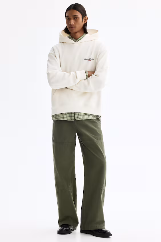 Толстовка с капюшоном и принтами, свободного кроя