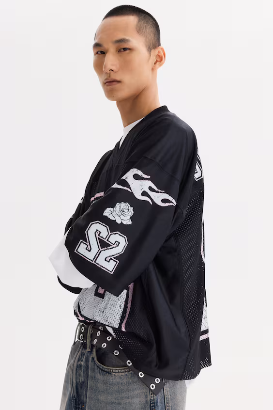 Футболка из сетки с принтом оверсайз