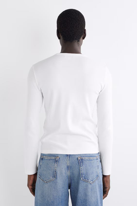 Футболка из хлопка с утонченной рубчиковой тканью и длинным рукавом