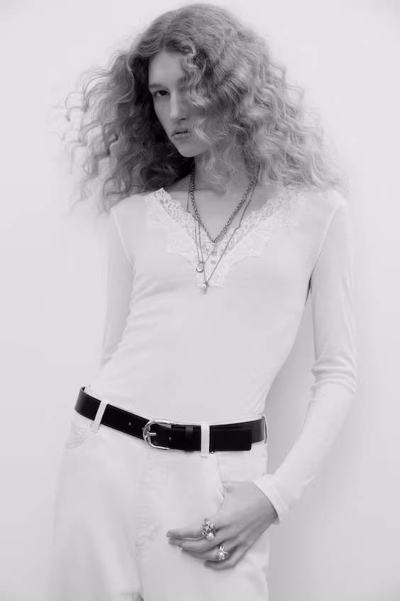 Свитер с каймой из кружева h&m