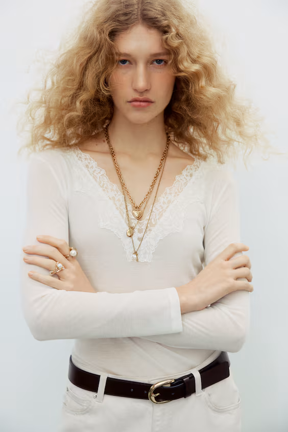 Свитер с каймой из кружева h&m