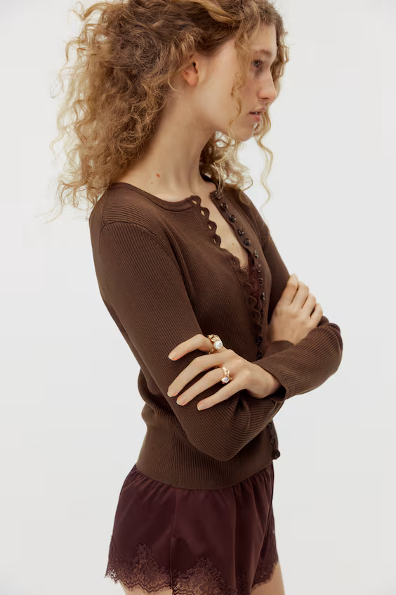 Кардиган в рубчик из хлопкового трикотажа h&m