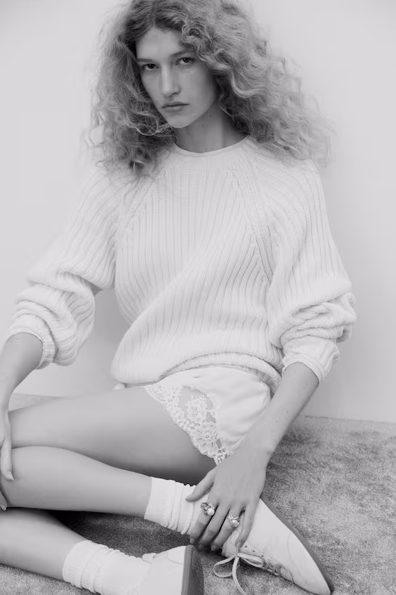 Свитер в рубчик из хлопкового трикотажа h&m