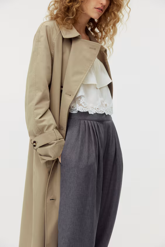 Брюки с запахом и складками