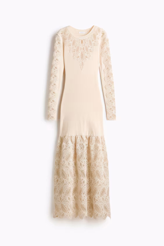Рифленое платье с кружевом