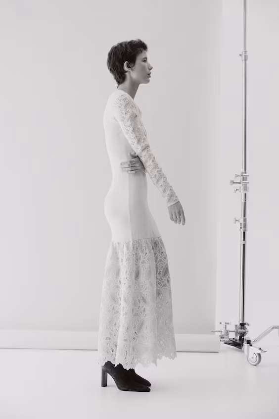 Рифленое платье с кружевом