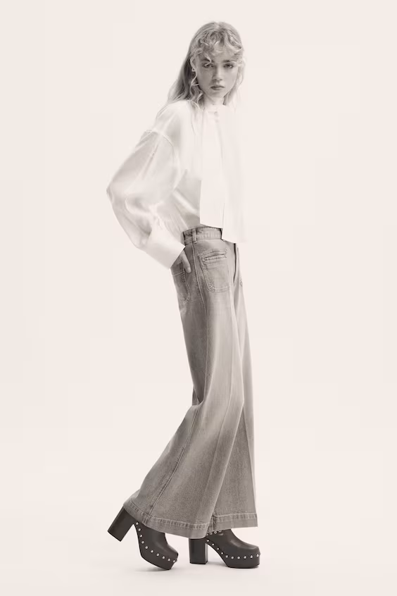 Джинсы широкие с высокой талией