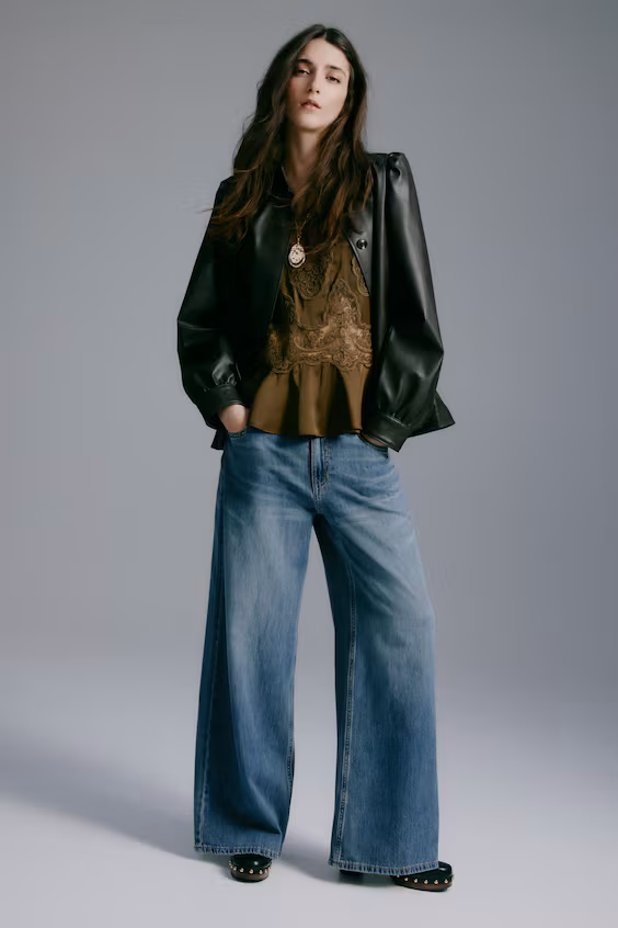 Джинсы широкие средняя посадка