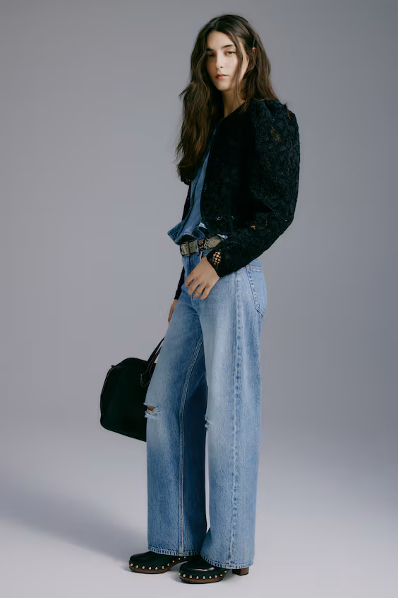 Джинсы широкие высокие