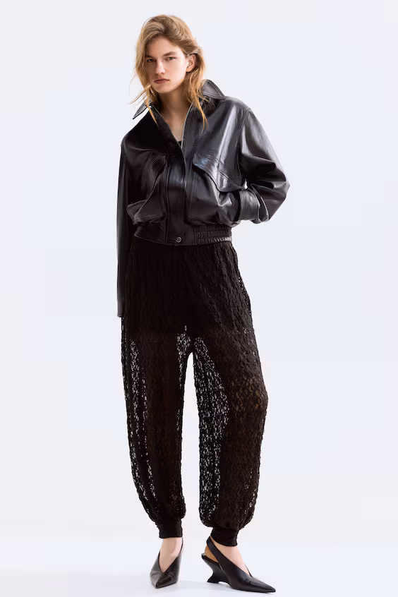 Брюки из джерси с эффектом кружева