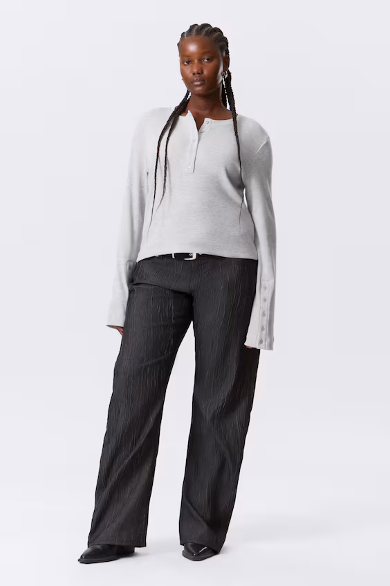 Топ henley с длинным рукавом из рубчатой ткани