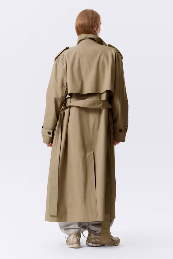 Пальто-тренч оверсайз из холста с двойной пуговицей