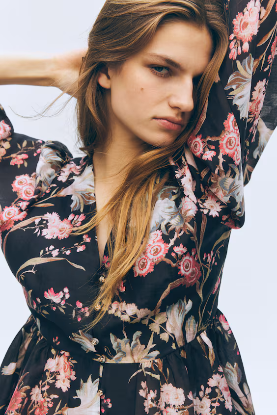 Топ с баской из льняной смеси