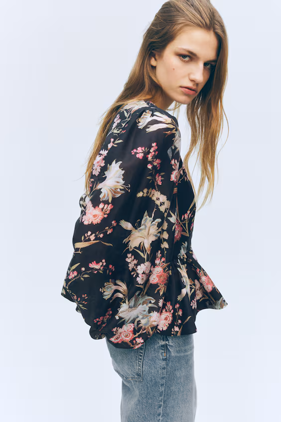 Топ с баской из льняной смеси