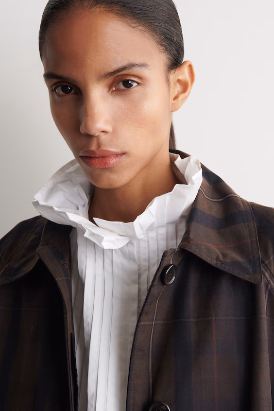 Короткое восковое хлопковое пальто в клетку