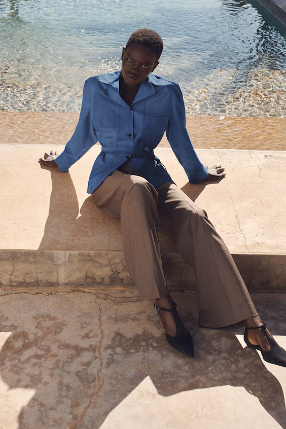 Брюки-чино в меланжевой шерсти, прямого кроя