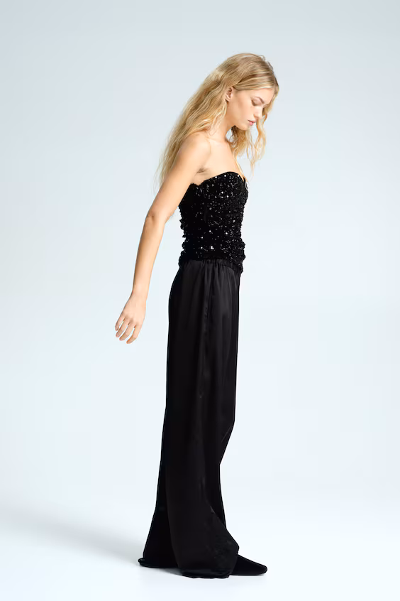 Брюки с вышивкой из атласа