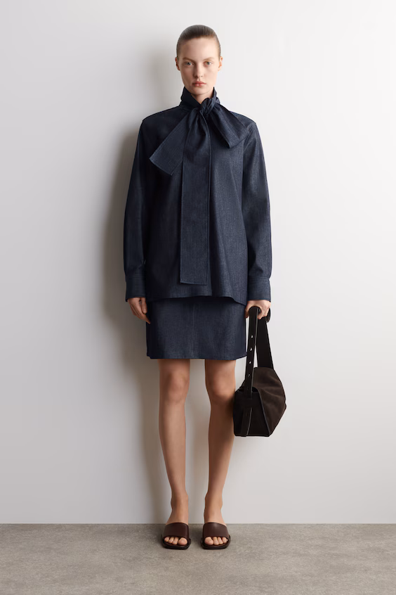 Рубашка джинсовая с деталями бантом