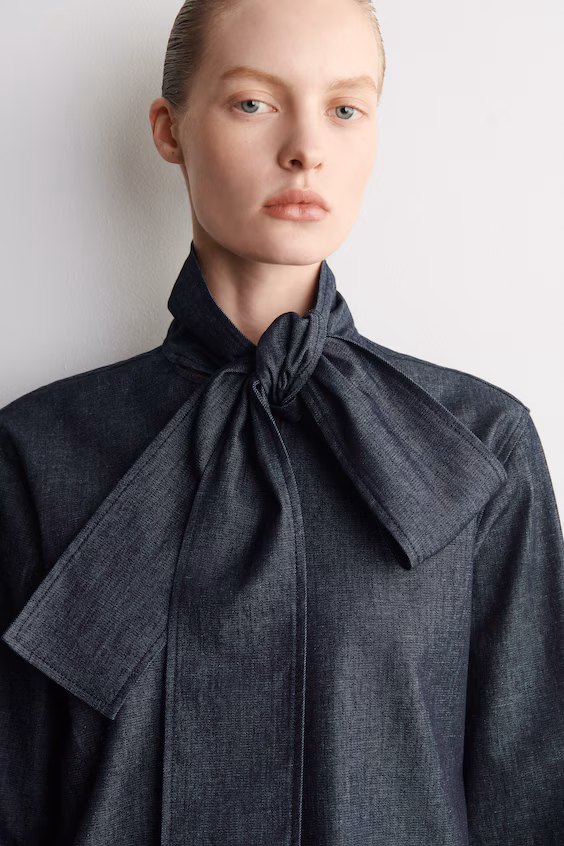 Рубашка джинсовая с деталями бантом