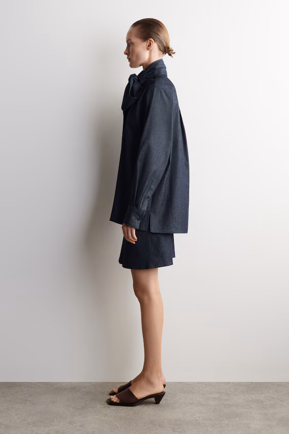 Рубашка джинсовая с деталями бантом