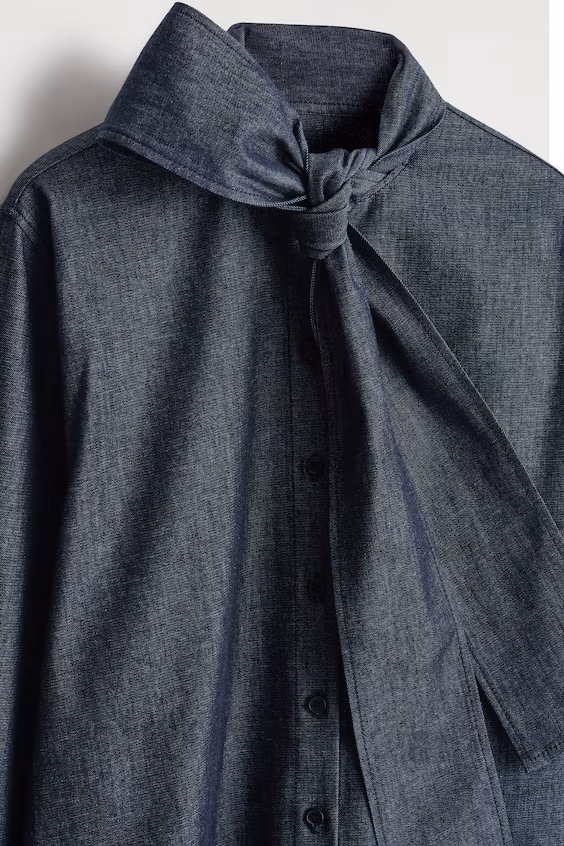 Рубашка джинсовая с деталями бантом