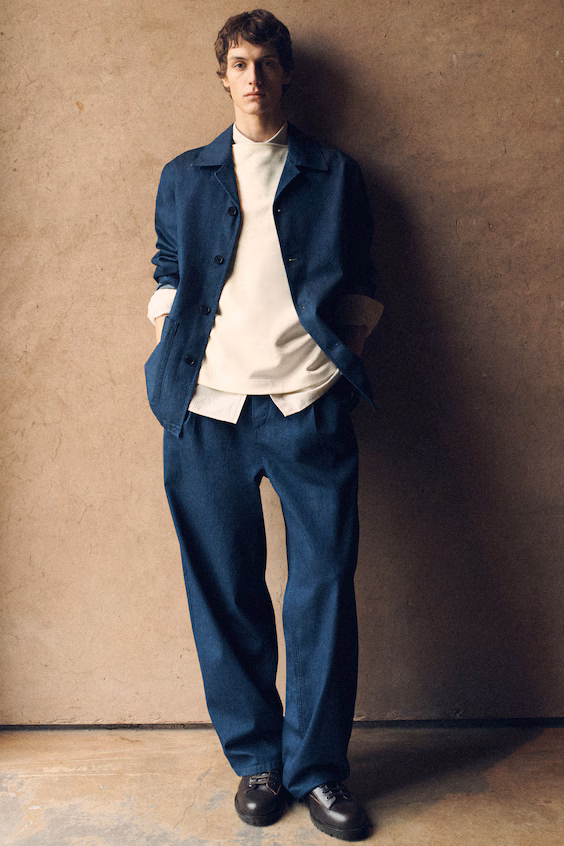 Джинсы из денима с поясом, свободного кроя и барабанной ногой