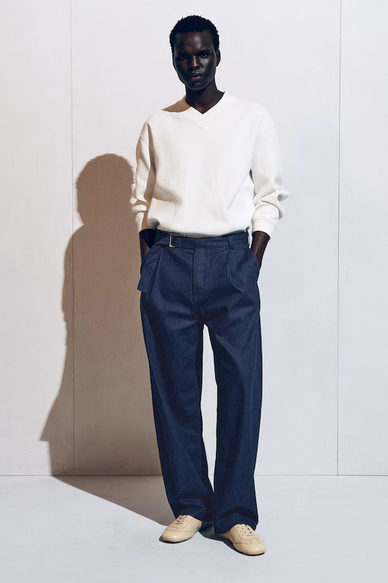 Джинсы из денима с поясом, свободного кроя и барабанной ногой