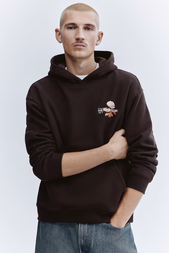 Худи свободного кроя с капюшоном и принтом