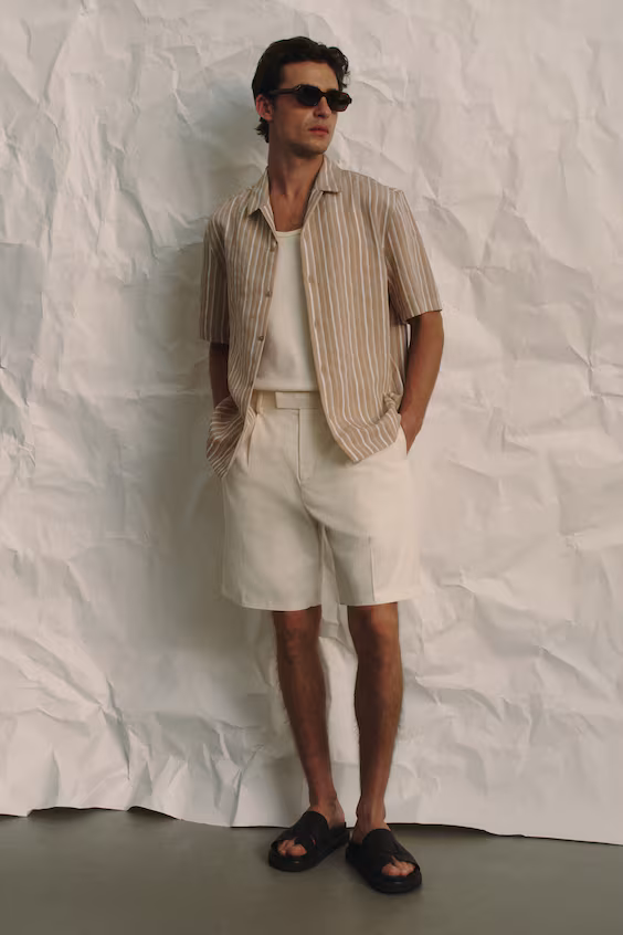 Рубашка курортного типа из смесового лиоцелла с классическим кроем regular fit