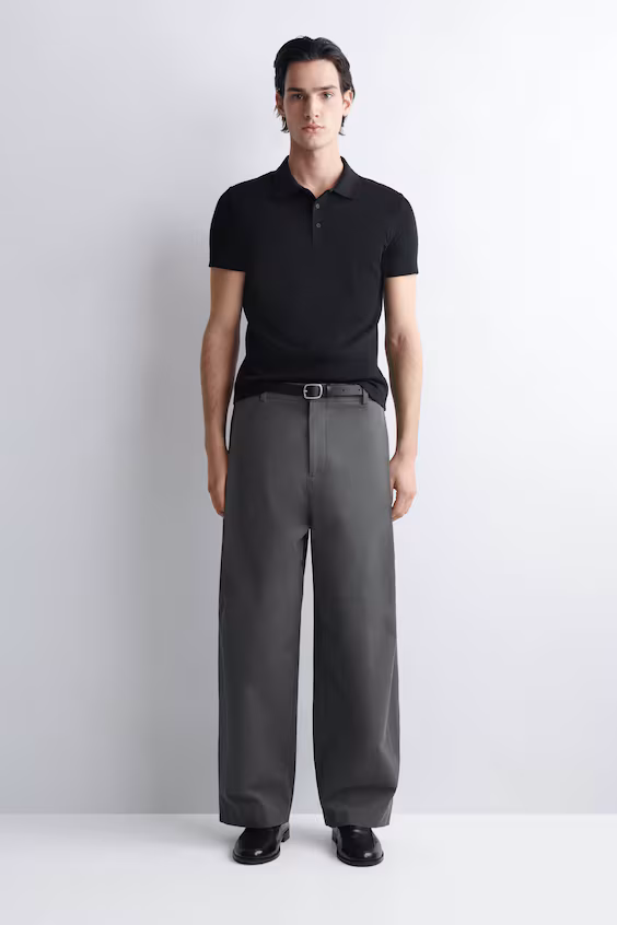 Поло из рубчика хлопковое с облегающим силуэтом