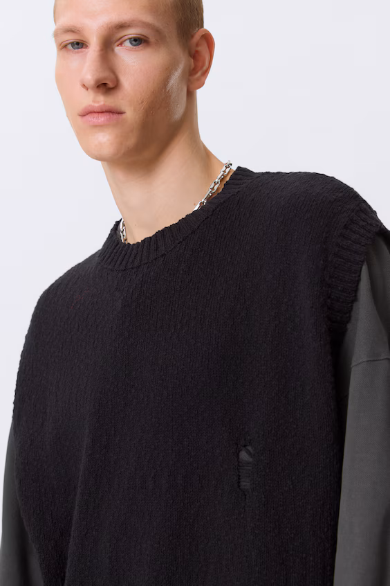 Релаксированный жакет из тряпичной пряжи с эффектом износа