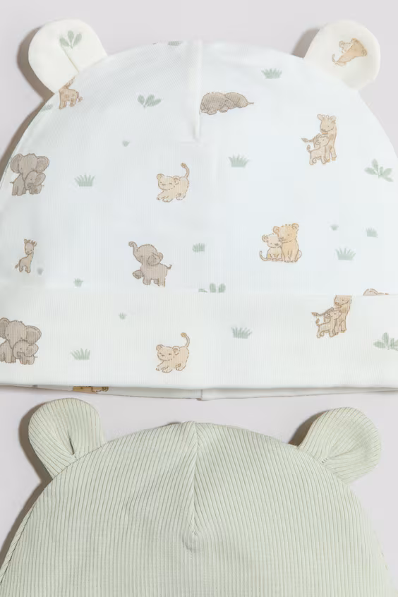 Набор из 2 ребристых шапок с ушками