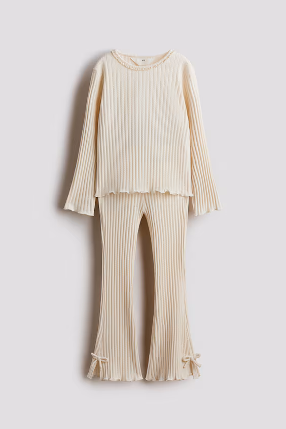 Комплект из 2-х предметов в рубчик из хлопка, светло-бежевый