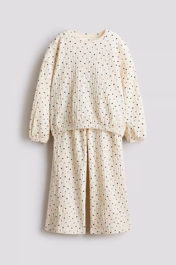 Комплект из 2 предметов из джерси с текстурой, белый с сердечками