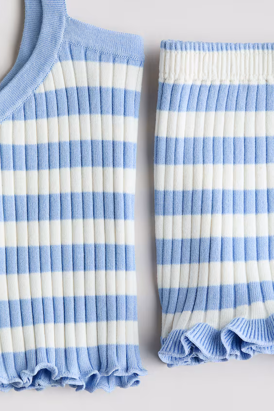 Conjunto из 2-х предметов в рубчик, светло-голубой в полоску